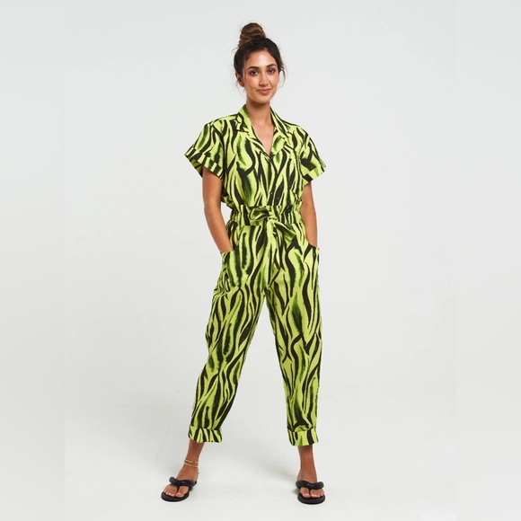 Sigal / Neon Zebra Paper Bag Linen Blend Pants Small S - Picture 4 of 6